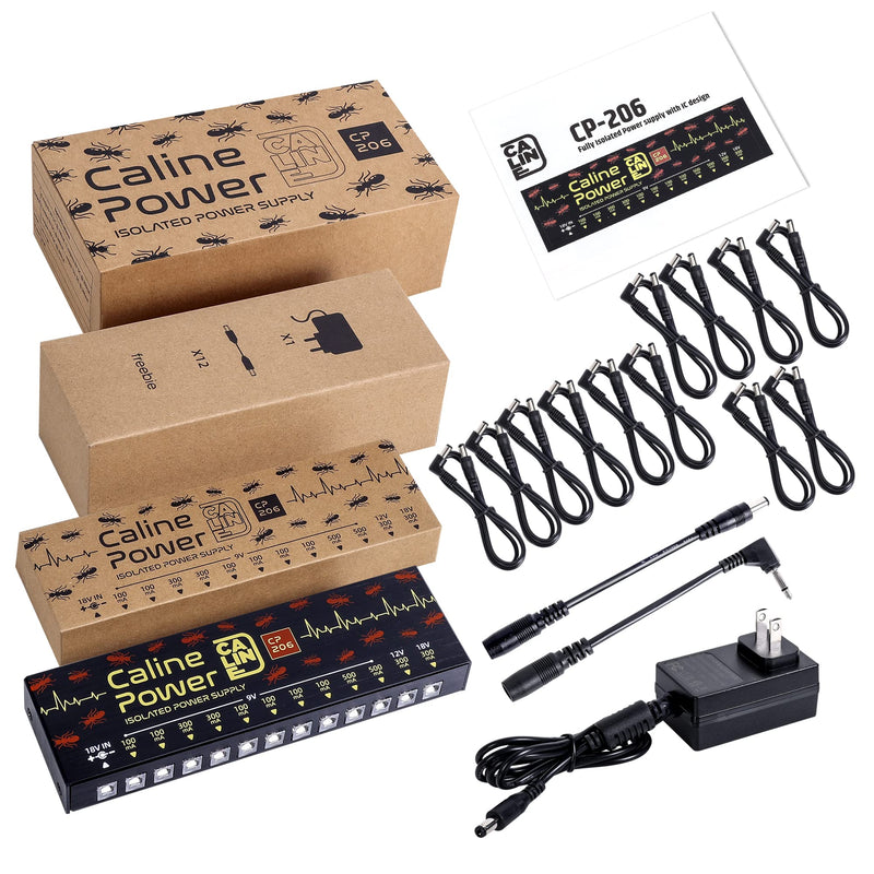 Caline Guitar Pedal Power Supply, True Isolated Pedalboard Power Supply with 12 Outputs, Noiselessly CP-206 12 ports