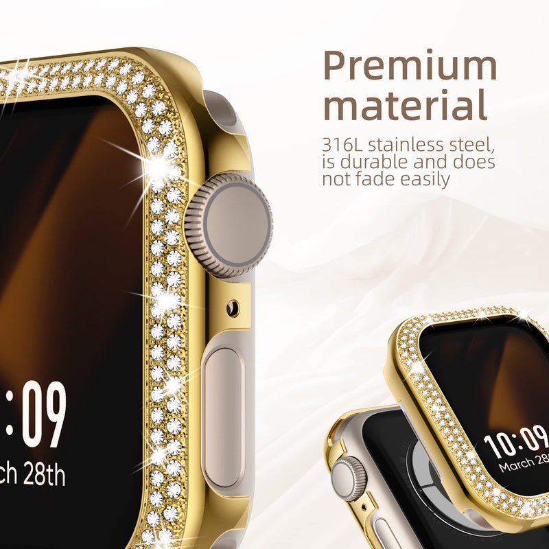 Missair Stainless Steel Metal Band and Bling Metal Case Compatible with Apple Watch 38mm Series 3