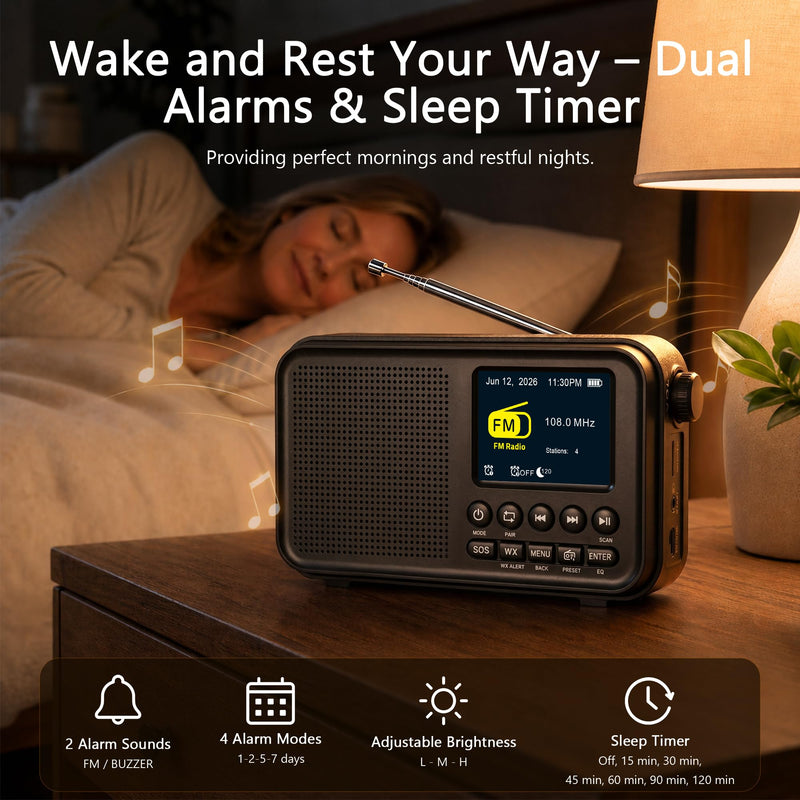 Emergency Weather Radio Hand Crank Solar Battery Operated Portable AM/FM Shortwave Radio & Portable FM Bluetooth Radio