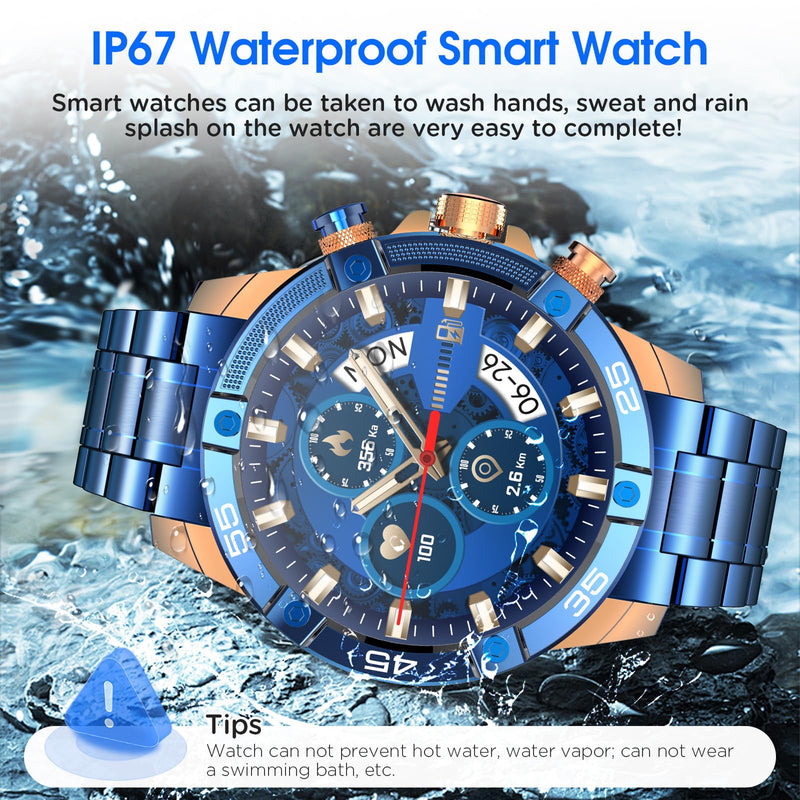 Mens Smart Watch 1.53" Fitness Tracker w/Heart Rate & Sleep Monitor, 7-Day Battery, IP67 Waterproof, Bluetooth Calls/Notifications, 100+ Sports Modes for Men Women (Blue) Blue