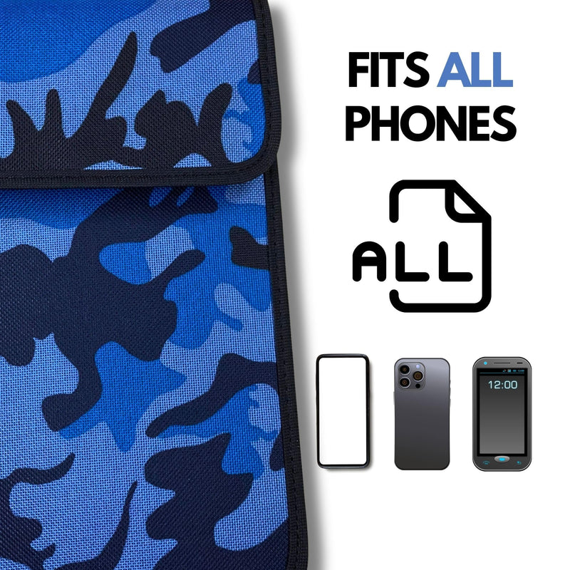 Faraday Bags for Phones and Car Key, Key Fob Signal Blocker, Signal Blocking Faraday Pouch, Cell Phone Signal Jammer, Anti-Theft Pouch Faraday Cage, Camo Blue Camouflage Blue