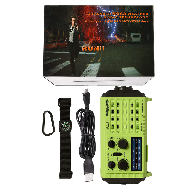 Emergency Radio Hand Crank Solar, 5000mAh AM/FM/SW NOAA Weather Radio, Portable Battery Operated Radio with Cell Phone Charger, 3W LED Flashlight & Reading Lamp, SOS for Home,Storm,Camping,Survival