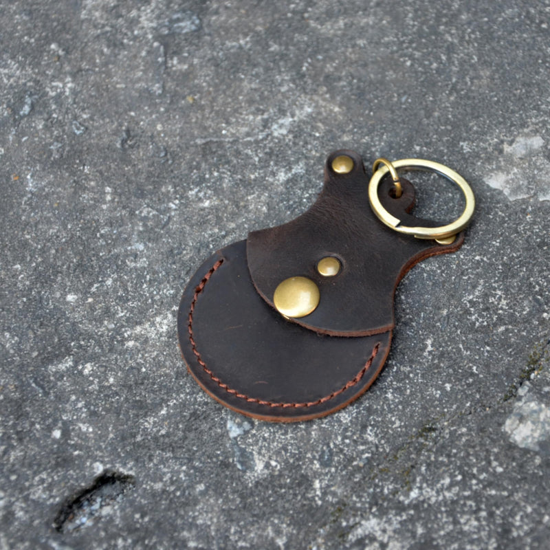 Handmade Guitar shaped pick holder, Genuine Leather Guitar Pick Holder Keychain, Picks Case Instrument Gifts Ideas for Musicians Dark Brown