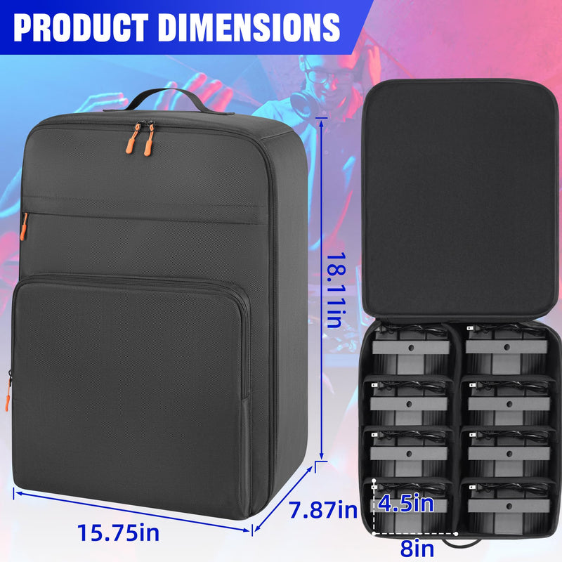 Par Light Bag Soft Padded for 8 Par Lights, Stage Lighting Case with Removable Dividers & Backpack-strap & Handle, Lights Bag with Large Pocket for Par Light, Spotlight, Led Light, DJ Light 8 Par Light Bag