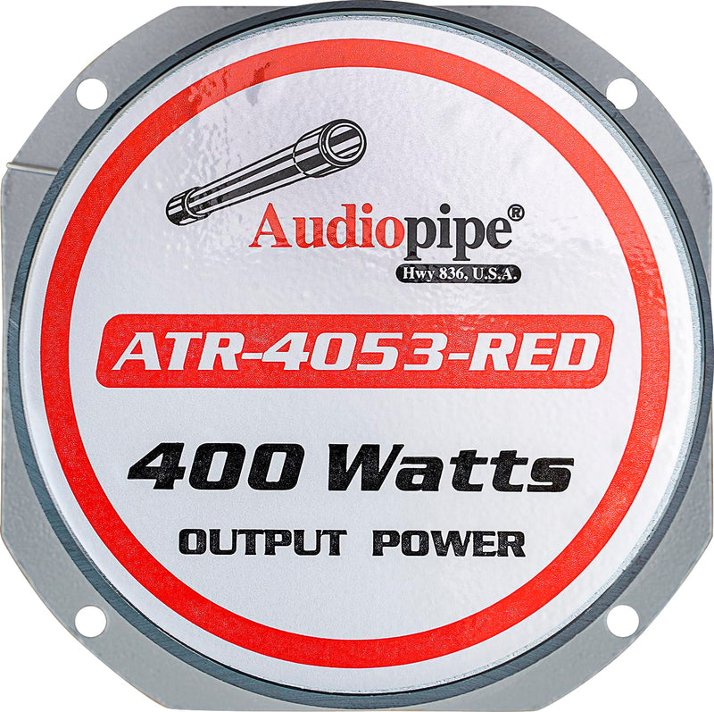 Audiopipe Heavy Duty Super Tweeter (ATR-4053-RED), 400 Watts, Die Cast Aluminum Frame, Candy Red, Diamond Chrome Cutting Fnish, 1.5” Kapton Voice Coil, 4-8 Ohms