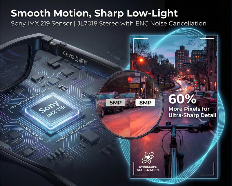 Camera Glasses Video Recording 1080P HD for Fishing, Smart AI Assistant