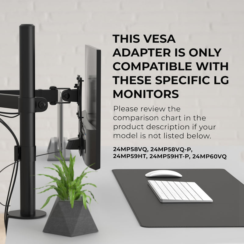 HumanCentric VESA Mount Adapter Compatible for LG Monitors 75x75, 100x100mm | Fits 24MP58VQ, 24MP58VQ-P, 24MP59HT, 24MP59HT-P, 24MP60VQ, VESA Stand, Arm or Desk Mount, 75x75 or 100x100 mm Pattern