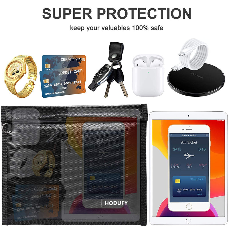 Faraday Bags 9.8 x 11 Inches, Fireproof & Waterproof Faraday Cage, Faraday Key Fob Protector, Cell Phone Signal Jammer, Car RFID Signal Blocking, Anti-Theft Pouch 9.8"X11" Black