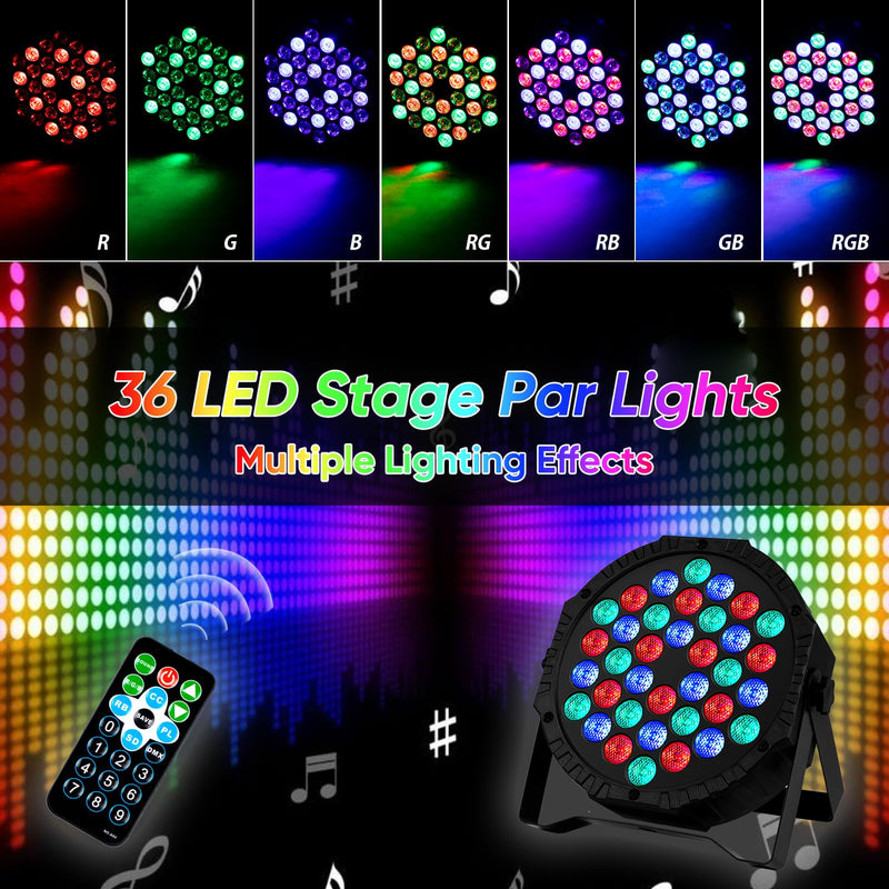 LED Stage DJ Par Lights: RGB 36 LED Uplights with Sound Activated Remote Control - Strobe Light for Parties Events Church Bar Wedding Dance Club DMX Lighting 1 Pack 1 PCS