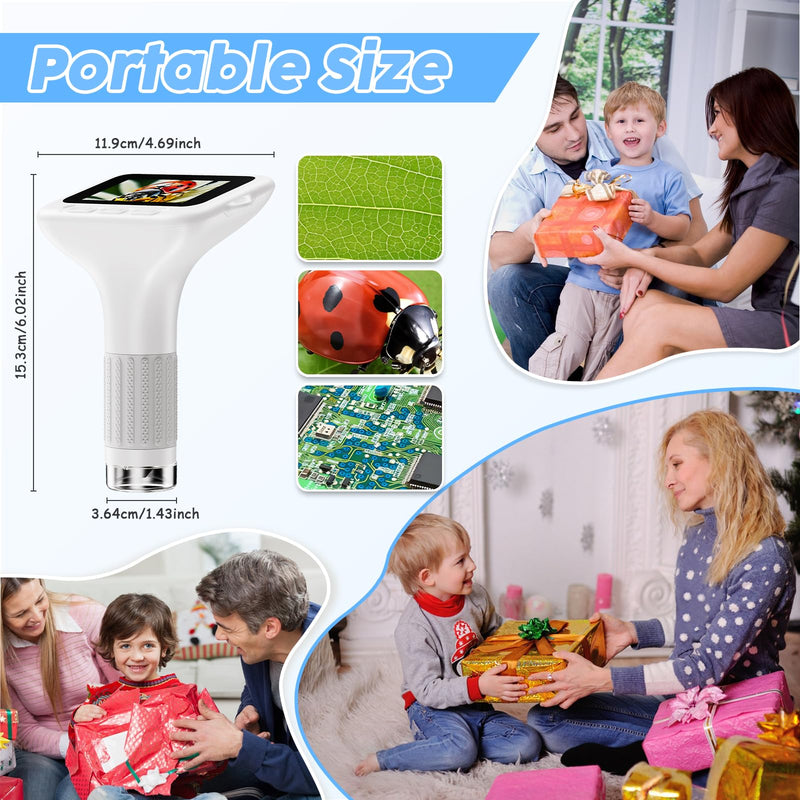 [AUSTRALIA] - 1000X Handheld Digital Kids Microscope with 3.0" IPS Screen, USB-Powered STEM Educational Science Toy with 8 LED Lights & Photo/Video Capture, Portable Learning Gift for Boys & Girls White 