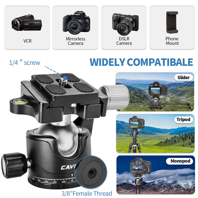 CAVIX Ball Head 360 Degree Rotating Panoramic Tripod Heads with Quick Release Plate Load Capacity 33lb/15kg HB36A