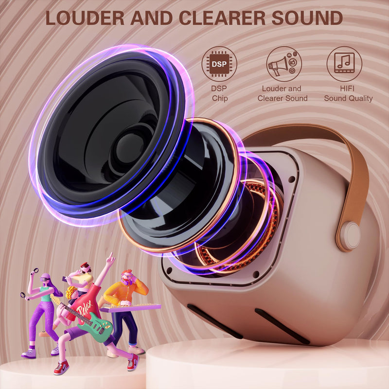 [AUSTRALIA] - Mini Karaoke Machine, Portable Bluetooth Karaoke Speaker with 2 Wireless Microphones and Party Lights for Kids and Adults, Birthday Gifts for Girls Boys Family Home Party (Rose Gold) 2 Mics Rose Gold 