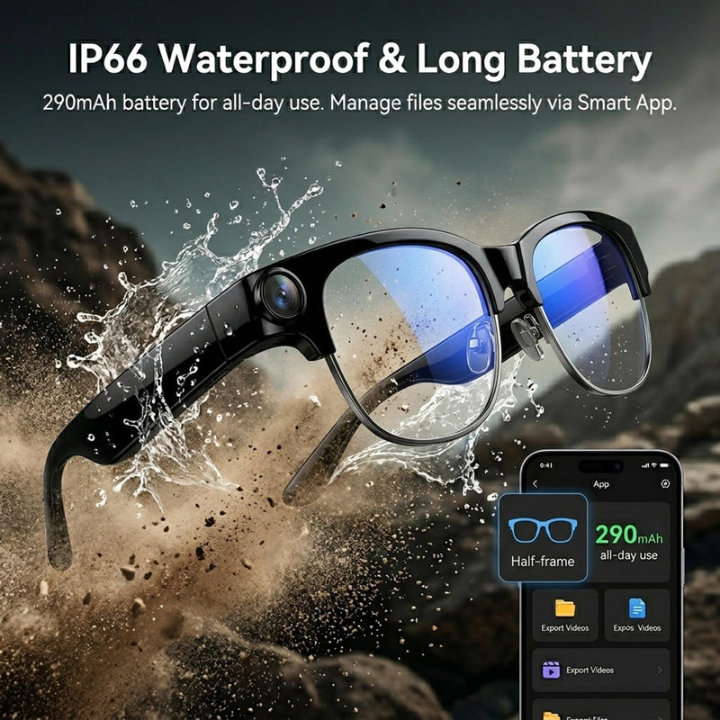 AI Smart Glasses Camera, 4K EIS Anti-Shake Photo & Photochromic | Real-Time Translation, Object Recognition, Voice Assistant, Open-Ear BT, 4K Video Recording, Photochromic & Extra Lenses Black