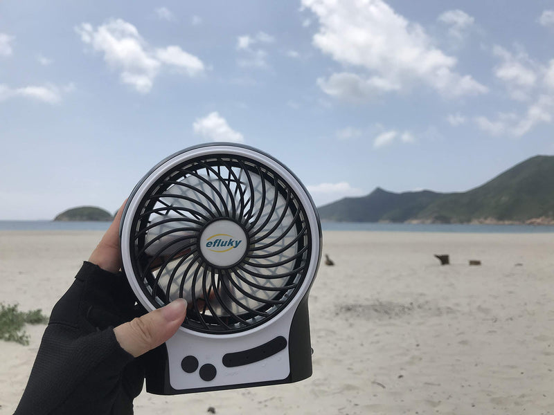 efluky 3 Speeds Mini Desk Fan, Rechargeable Battery Operated Fan with LED Light and 2200mAh Battery, Portable USB Fan Quiet for Home, Office, Travel, Camping, Outdoor, Indoor Fan, 4.9-Inch, Black