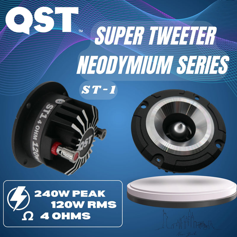 QST ST-1 Super Bullet Tweeter Neodiumum with Aluminum heatsink for 106DB High Sensitivity 4Ohms 20KHZ 1 inch Coil (Pair)