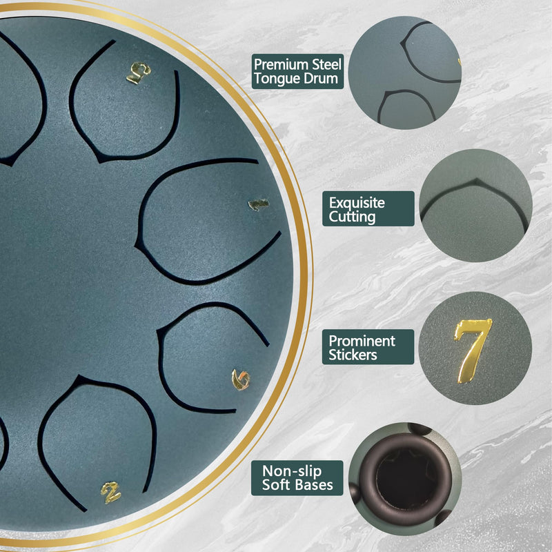 [AUSTRALIA] - Steel Tongue Drum 6 Inches 8 Notes Rain Drum for Outside Garden with Bag, Music Book, Handpan Drum Mallets, Mallet Holder, Finger Picks and Stickers Chakra Percussion Instrument Blue 
