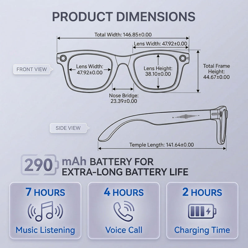 AI Smart Glasses with Camera, 1080P HD POV First-Person View Video Recording and Translator, AI Object Recognition, Bluetooth Audio, 290mAh Battery, Photochromic Lenses for Sports, Travel, Work