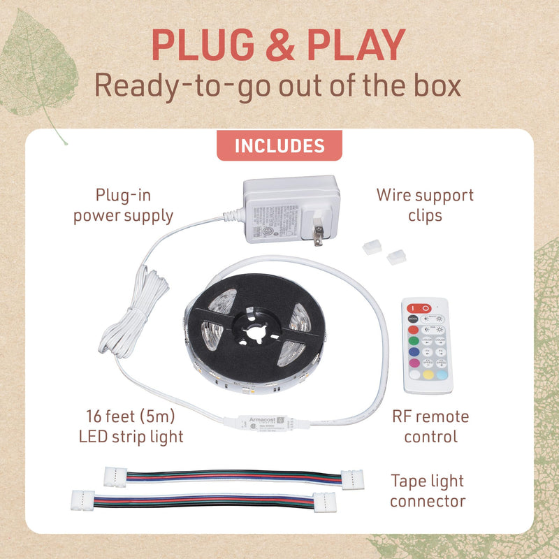 [AUSTRALIA] - Multicolor RGBW Smart LED Strip Light Kit, 16ft with Remote 351123 