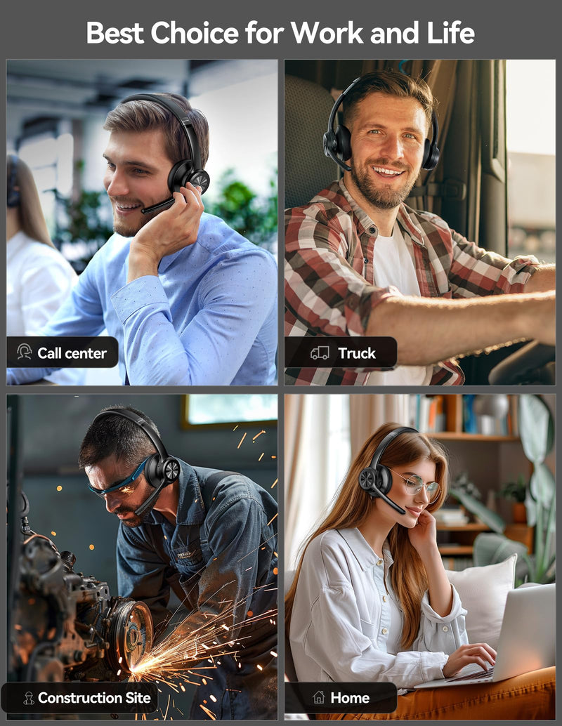 [AUSTRALIA] - TECKNET Wireless Headset, Bluetooth Headset with Noise Cancelling Microphone - Rechargeable Bluetooth V5.2 Headphones, 50H Playtime & Mic Mute, On Ear Headphones for Trucker/Remote Work/Call Center Deep Black 
