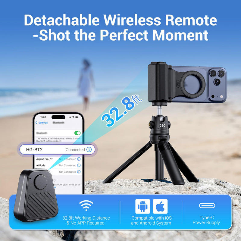 [AUSTRALIA] - JJC Upgraded Magnetic Phone Camera Grip with Remote, Cell Phone Camera Grip Handle Compatible with MagSafe iPhone Android Phones, with 1/4" Tripod Screw for Vlogging Video Recording Selfie 