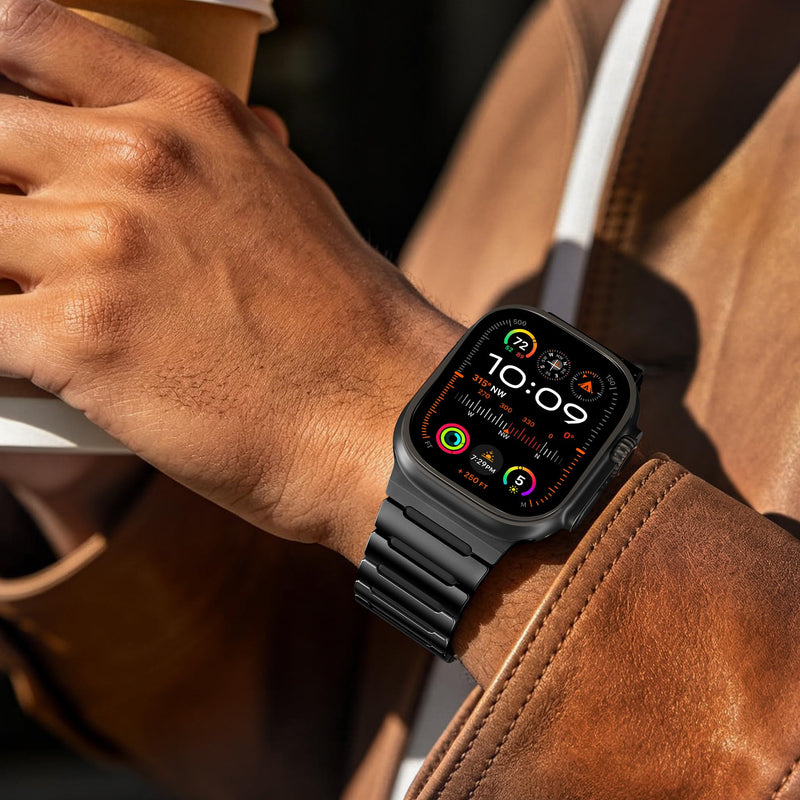 Grade 5 Titanium Silicone Band for Apple Watch Ultra 3/2/1 49mm | for iWatch Series 11 10 9 8 7 6 5 4 SE 46mm 45mm 44mm 42mm, Luxury Magnetic Link Band for Men Women, Dual-Layer, Comfort Fit Black