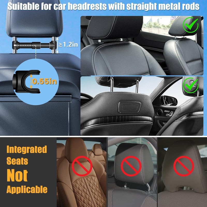 najiaxiaowu 2 Pack Tablet Holder for Car,ipad Headrest Mount for 5.5-18.4 Inch Tablet/ipad/Phones Car Tablet Holder with 360°Rotating Adjustable Trip Essentials,Black 2pack-With adjusting rod