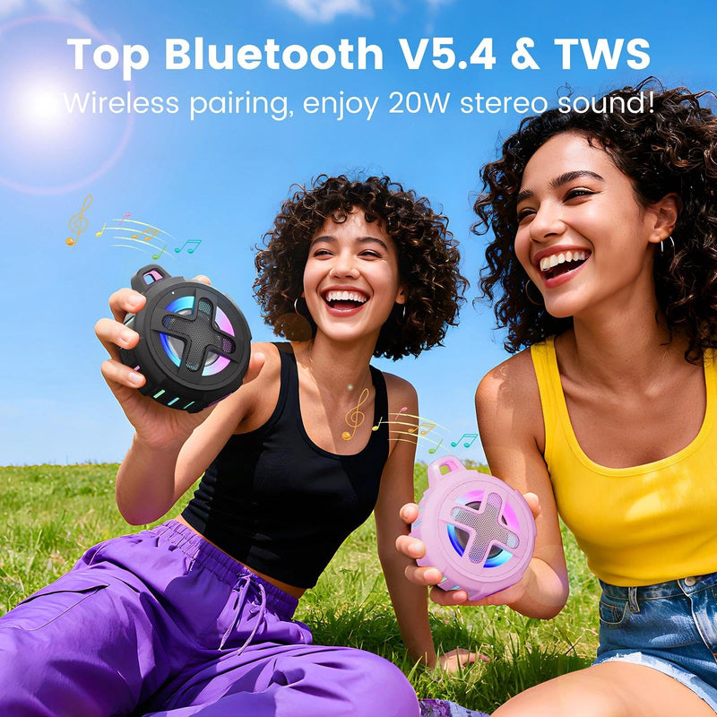 [AUSTRALIA] - Upgraded, IP67 Waterproof Bluetooth Speaker, Silicone Case,10W Pro Sound&Deep Bass,24H Playtime, with Lights,Clip,Floating,for Shower,Beach essentials, Kayak Paddle Board Boat Lake Camping accessories A-Black 