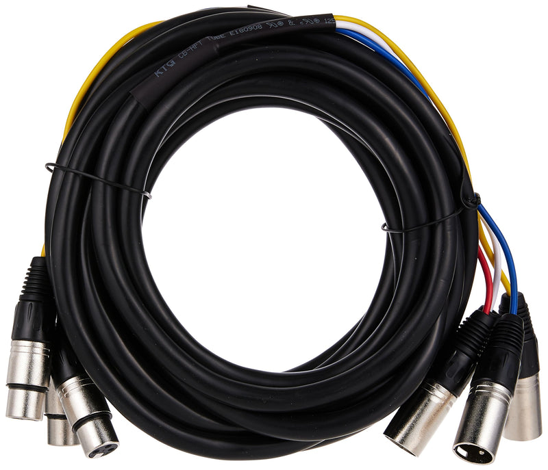 Monoprice 4-Channel XLR Male to XLR Female Snake Cable - 20 Feet - Black/Silver, Metal Connector Housings, Plastic and Rubber Cable Boots