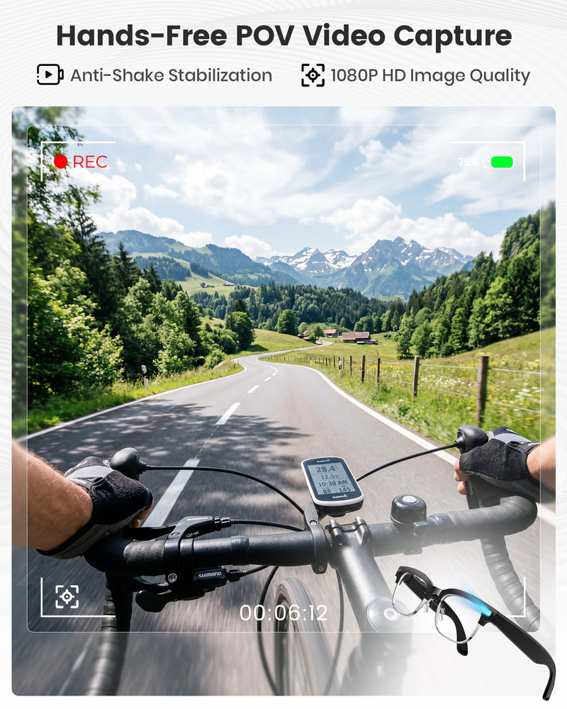 AI Smart Glasses with Camera, Anti-Shake Video & Photo Capture | Open-Ear Music & Calls, Touch Control, Voice Assistant, Real-Time Translation, Auto Photochromic UV400 PC Lenses