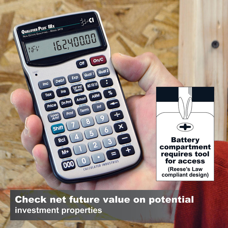 Calculated Industries 3415 Qualifier Plus IIIx Advanced Real Estate Mortgage Finance Calculator | Simple Operation | Buyer Pre-Qualifying | Solves Payments, Amortization, ARMs, Combos, FHA, VA, More | Advanced Mortgage Finance, Simple Operation, Buyer ...