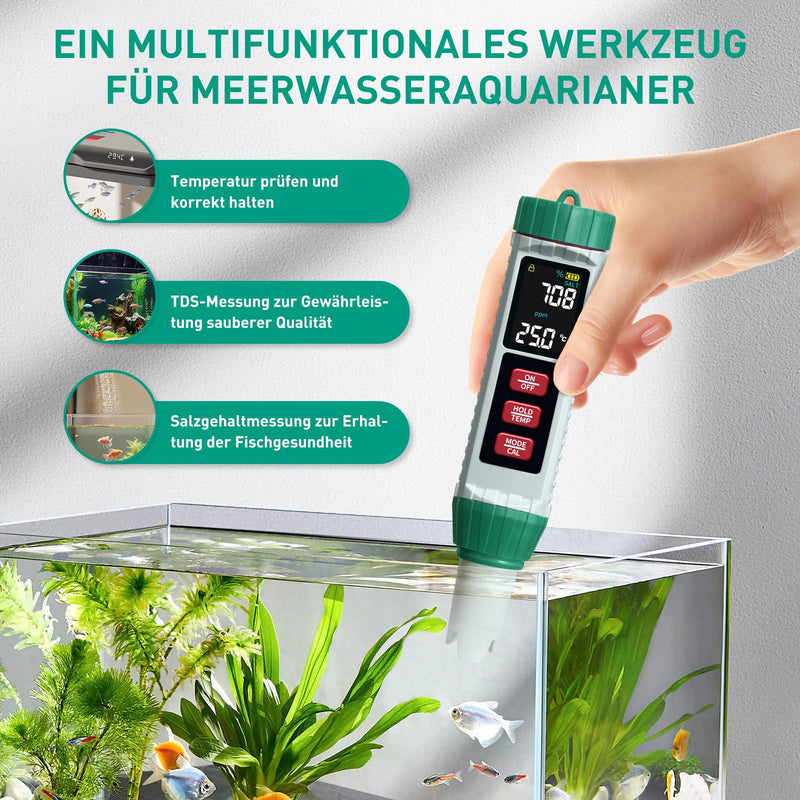 PH Meter Water, PH/TDS/EC/Salinity/Thermometer 5 in 1 pH Value Meter with LCD Display, Automatic Temperature Compensation pH Tester, High Precision Water Tester, Ideal for Drinking Water, Pool