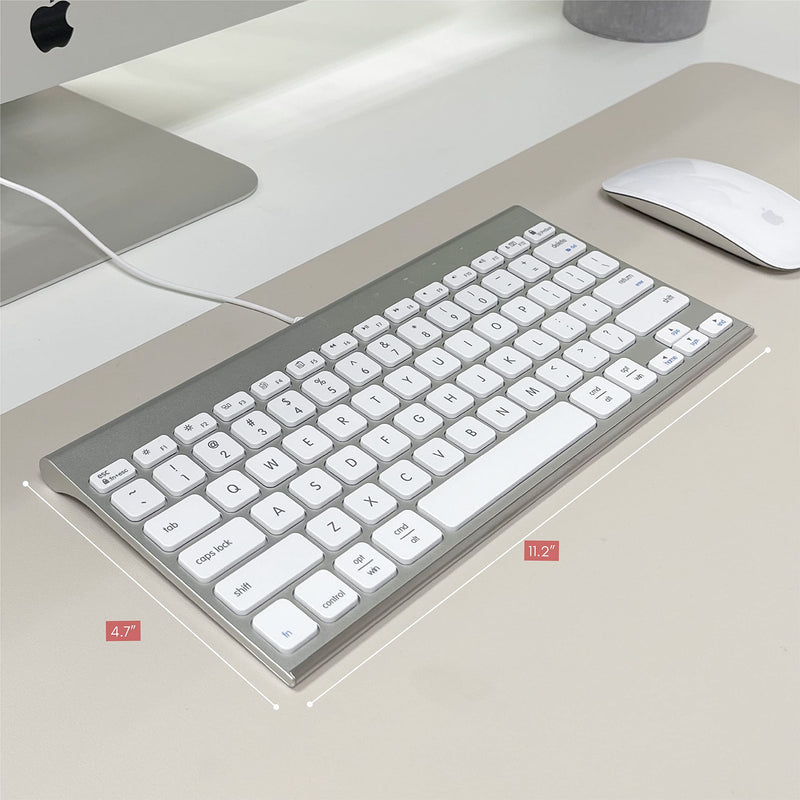 Macally USB Wired Keyboard for Mac and Windows PC - Space Saving Compatible Small Apple Keyboard - 78 Keys External Mac Keyboard for MacBook Pro/Air, iMac, Desktop Mac Mini - Silver Aluminum