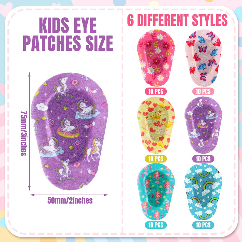 Panelee Adhesive Eye Patches for Kids Girls Designs Cotton Adhesive Bandages for Girls Toddler, 6 Styles(60 Pcs) 60