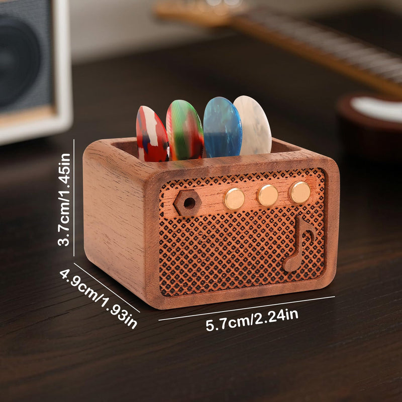 Lampeez Amp Shaped Guitar Pick Holder, Walnut Wood Pick Stand for Picks Storage and Display, Gifts for Guitar Players Enthusiasts color-walnut
