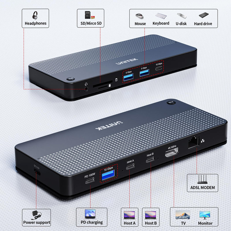 [AUSTRALIA] - USB C KVM Switch HDMI 4K@60Hz Unitek Switches Selector 2 Computers Sharing HD Monitor,Mouse, Keyboard,Printer, Scanner, One Button Switch Adapter with 2 Pack USB C Cables, Thunderbolt 3 Compatible All-in-One KVM 