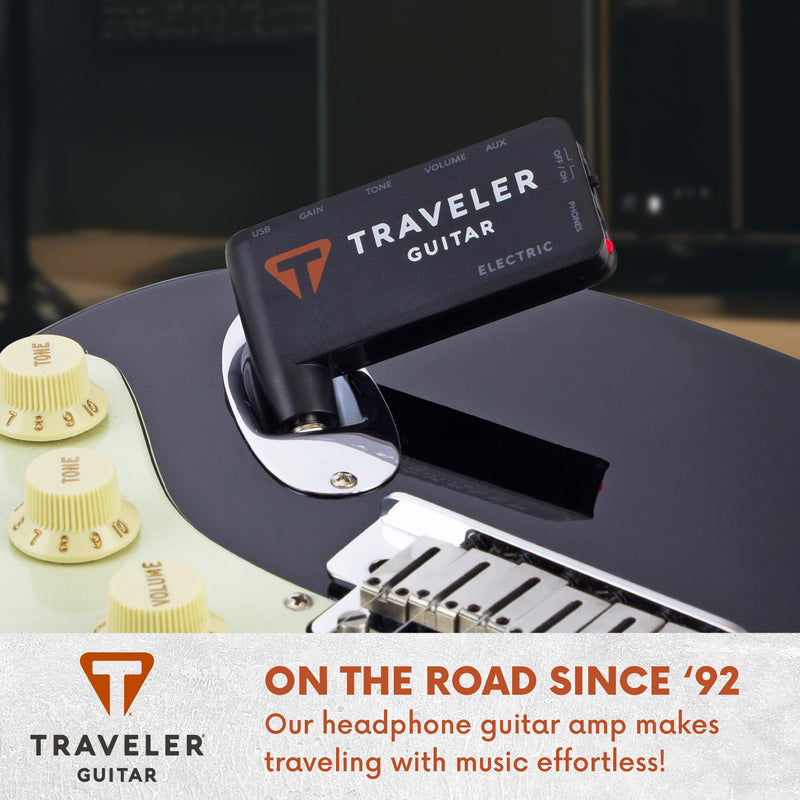 Traveler Guitar TGA-1E Electric Guitar Headphone Amplifier | Guitar Headphone Amp with 1/8" Headphone Jack and 1/8" Aux-in for Backing Tracks | Portable Guitar Amp with Gain, Tone and Volume Controls