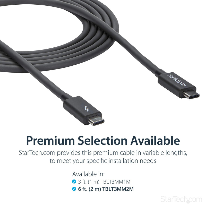 StarTech 6.6ft/2m Passive Thunderbolt 3 Cable 20Gbps, 4K60, 100W, Certified | USB-C to USB-C, Intel Thunderbolt Certified, Compatible with USB4, DP Alt Mode, Video, Type-C, 4K 60Hz UHD, Black 6ft 20Gbps | Black