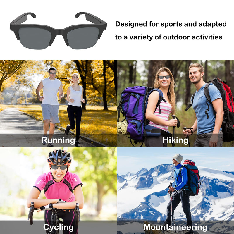 Smart Audio Sunglasses, Polarized Bluetooth Glasses for Men Women, Open Ear Sport Sunglasses with Mic & Speakers, Bluetooth 5.3, Voice Control E60