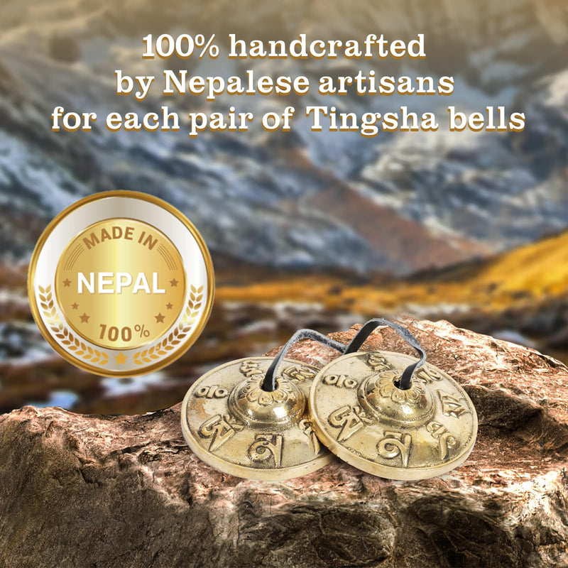 Tibetan Tingsha Cymbals Meditation Bells Spiritual Gifts for Women Meditation Accessory for Spiritual Healing Mindfulness Sound Healing—Om Mane Padme Hum Symbols Embossed (Black) Black
