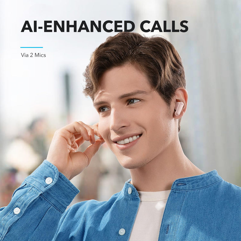 Soundcore by Anker P20i True Wireless Earbuds, 10mm Drivers with Big Bass, Bluetooth 5.3, 30H Playtime, Water-Resistant, 2 Mics for AI Clear Calls, 22 Preset EQs, Customization via App(Pink&Blue)