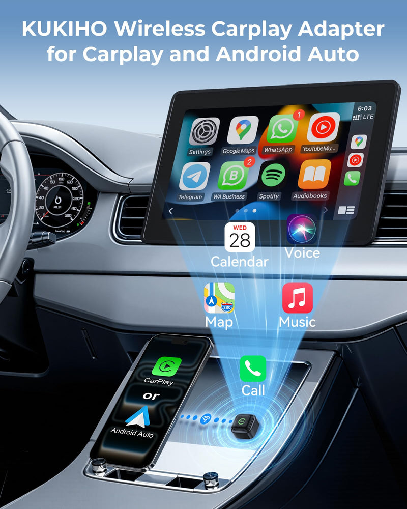 Wireless CarPlay Adapter, Convert Wired to Wireless, 2-in-1 CarPlay & Android Auto, Mini Plug & Play, Fast Auto-Connect & No Latency, USB/USB-C for Cars with Built-in CarPlay & iOS 10+/Android 11+ Gunmetal Black