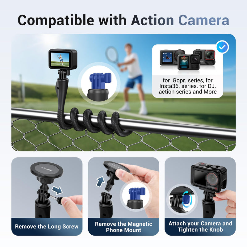 [AUSTRALIA] - 29.5'' Magnetic Flexible Gooseneck Phone Mount Holder for iPhone 17 16 15 Pro Max & Action Camera,Long Arm Bendable Selfie Stick Cell Phone Stand with 1/4"20 for Stroller Treadmill Gym Shopping Cart Wrap Around Holder 