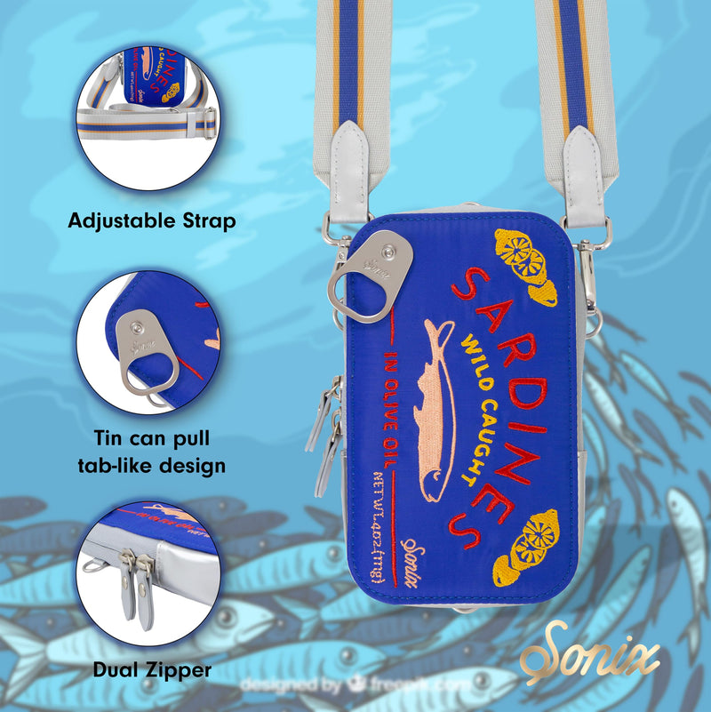Sonix Universal Phone Pouch | Crossbody Bag for Cell Phone, 3-in-1 Smartphone Purse Wallet | Sardines - Blue