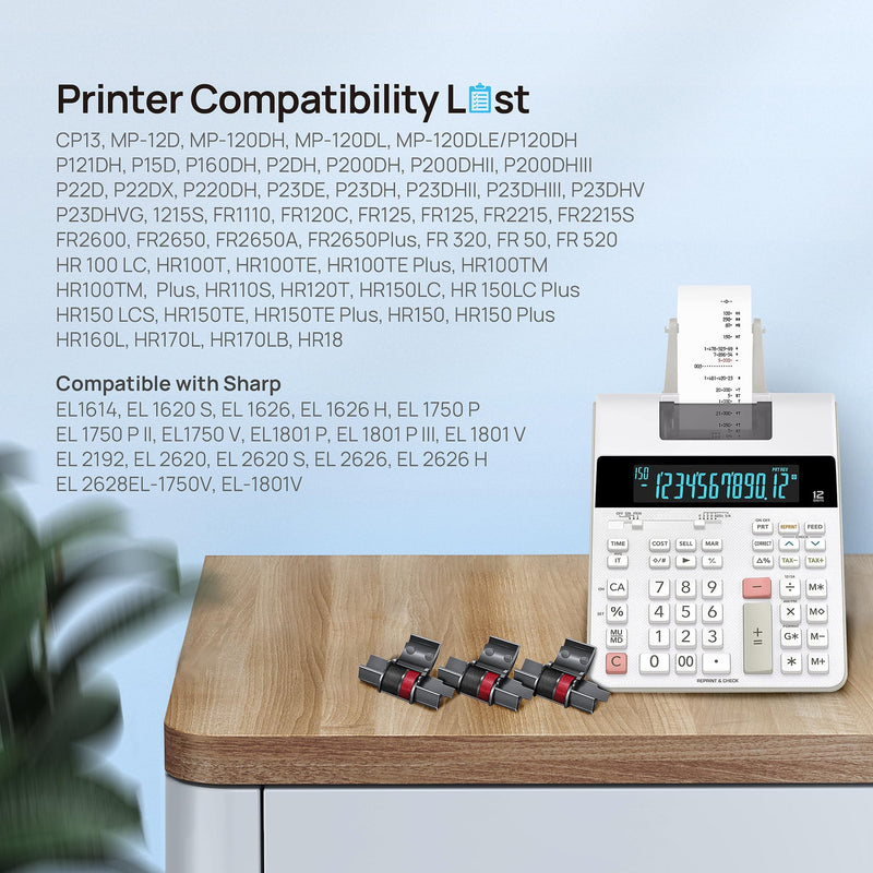 [AUSTRALIA] - 3 Pack Replacement for IR40T IR-40T CP13 MP-12D Calculator Ink Roller Printer Ribbons use with Canon, Sharp EL-1750V, EL-1801V and More(Black/red, Individually Sealed) 