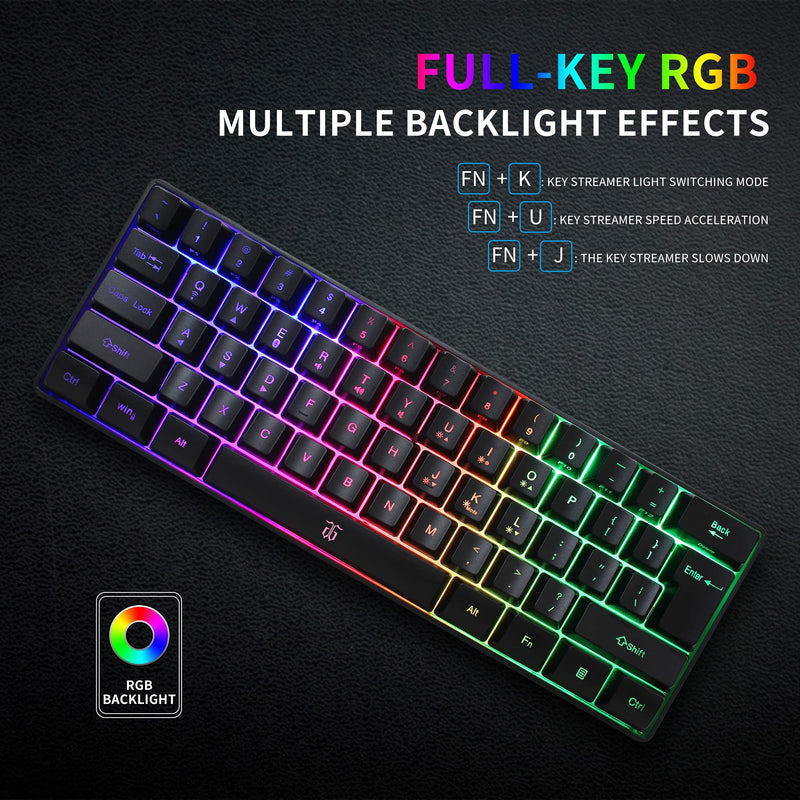 Snpurdiri 60% Wireless Gaming Keyboard,2200mAh Mini 61 Keys Mechanical Feeling Keyboard with Bluetooth 5.1&2.4G Wireless Dual Modes,Support Charging,Suitable for PC/Tablet/Smartphone Gamer,Black Black