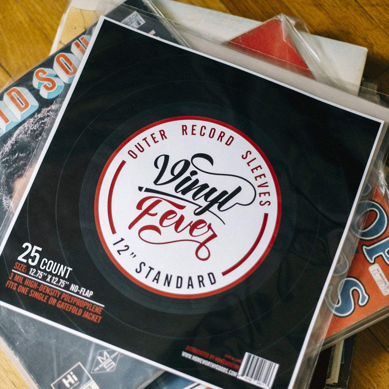 Vinyl Fever Record Sleeves [25 Pack] - Outer Album Covers With Premium Clarity - Durable 3 Mil Thick Polypropylene Sleeves for 12 Inch LPs and Archival Album Storage 25 Pack