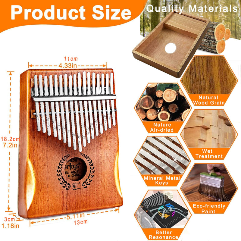 [AUSTRALIA] - Everjoys Kalimba Thumb Piano 17 Keys, Professional Musical Instrument Finger Piano Marimbas with Portable Soft Cloth Bag, Fast to Learn Songbook, Tuning Hammer, All in One Kit 17 Key Natural 