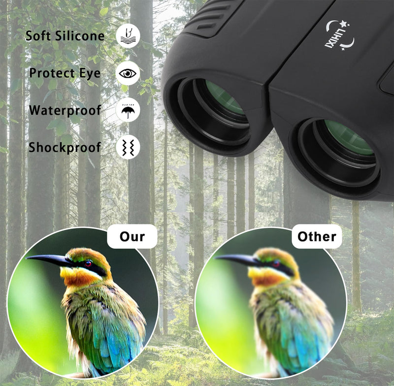 10x25 Binoculars for Kids and Adults, Large View Compact Binoculars and Low Light Vision, Easy Focus Small Binoculars for Bird Watching Outdoor Hiking Sightseeing Concert Hunting Travel (green) green