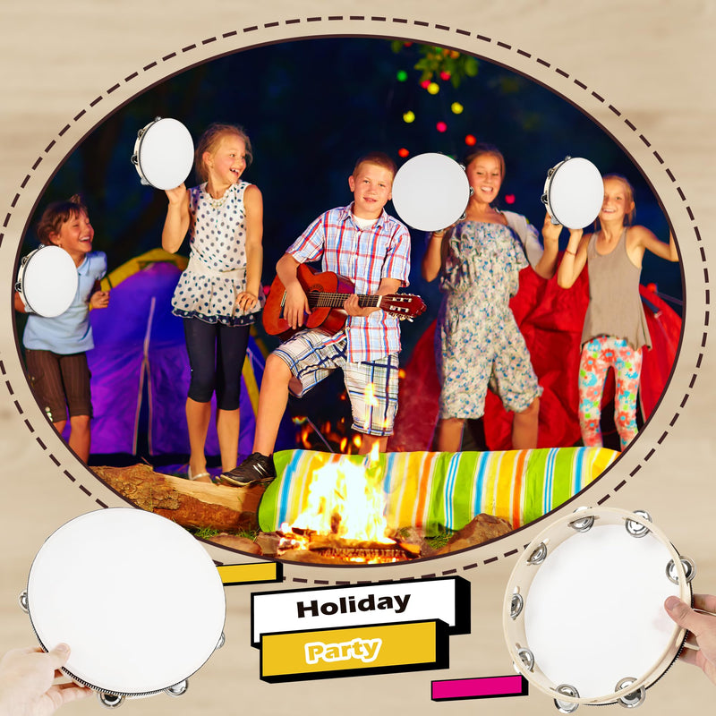 4 Pcs 10 Inch Adult Wedding Tambourines Drum Wooden Natural Handheld Drums Metal Jingles Drums Musical Instruments Percussion for Church Wedding Party Favor