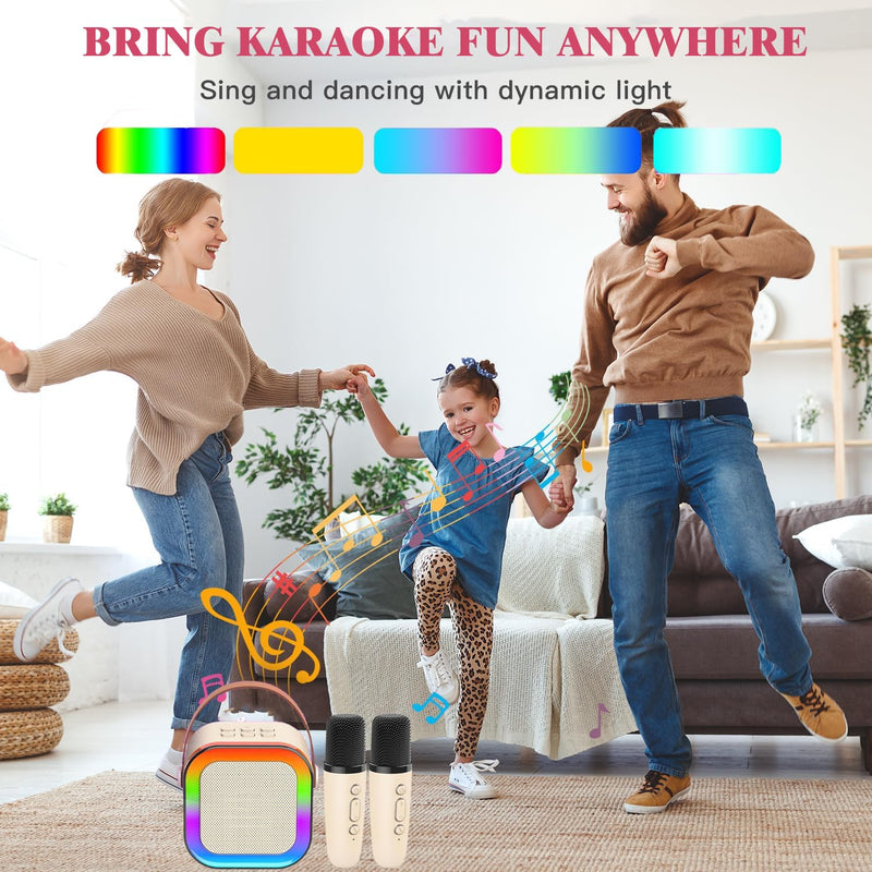 [AUSTRALIA] - Mini Karaoke Machine for Kids Adults, Birthday Easter Gifts Toys for Girls Boys Friends Age 3-12+, Portable Bluetooth Speaker with 2 Wireless Mics and LED Light for Family Home Party(Black) Black 